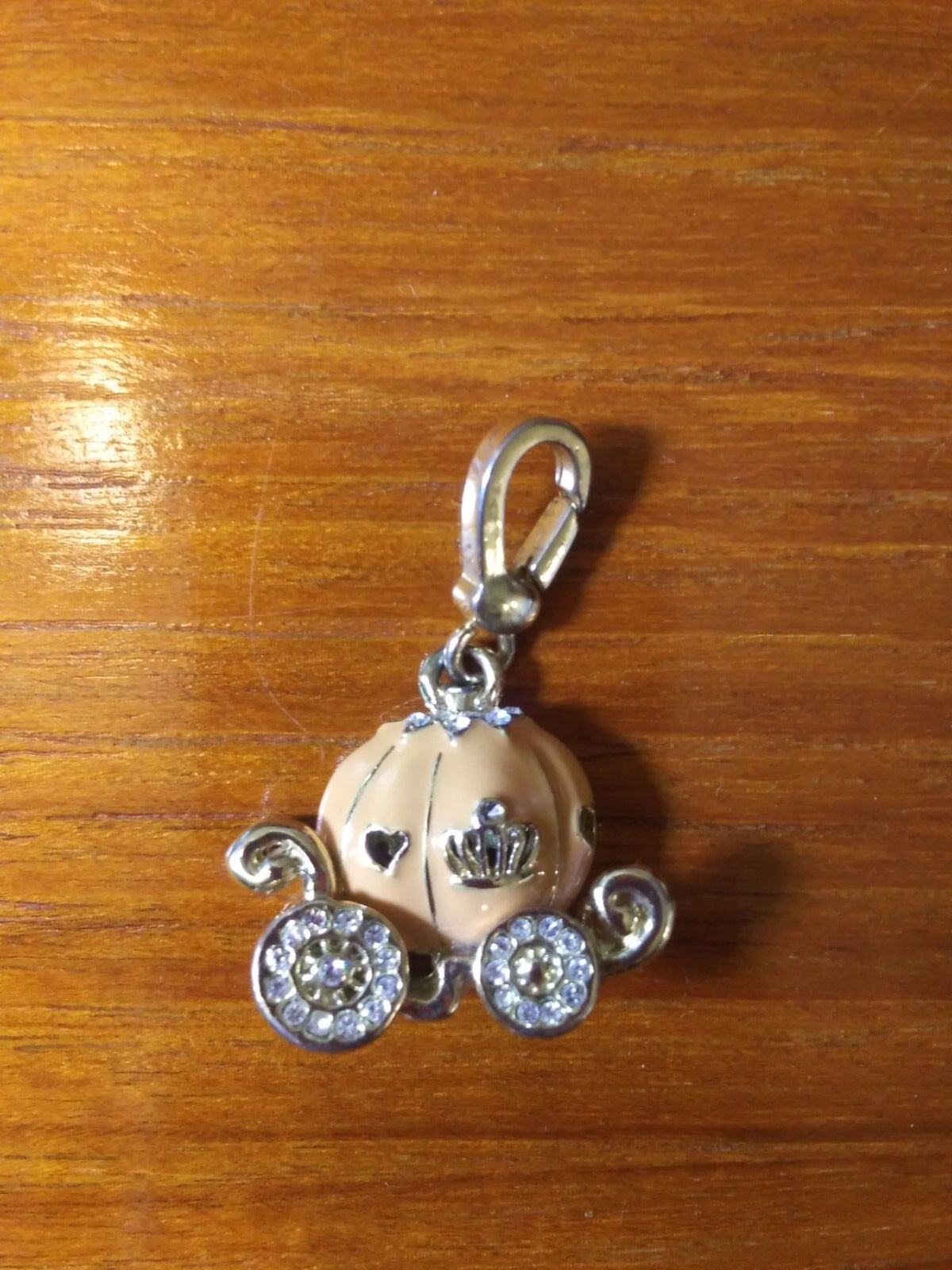 Sparkling Orange Pumpkin Carriage Charm Rhinestone Purse Clip Keyring  