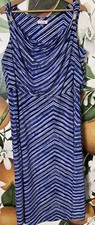 Calvin Klein 1X Blue Striped Drapey Neckline Sleeveless Maxi Dress Stretchy