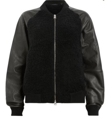 NWT ALLSAINTS Renata Leather Sleeve Bomber Cardigan In Black Size Med Jacket