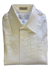 White Pleated Cotton Laydown Collar Tuxedo Shirt 15 1/2 36/37 30