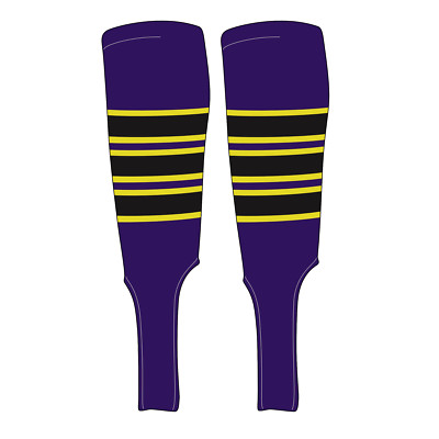 MK Socks Traditional Baseball Stirrups Pattern C-7 Purple, Bright Yellow, Black