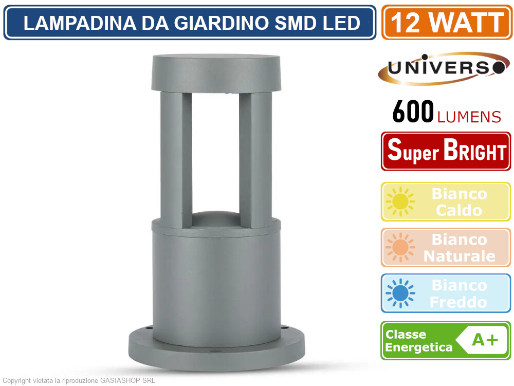 Lampada da giardino LED 12W grigia 30cm IP65