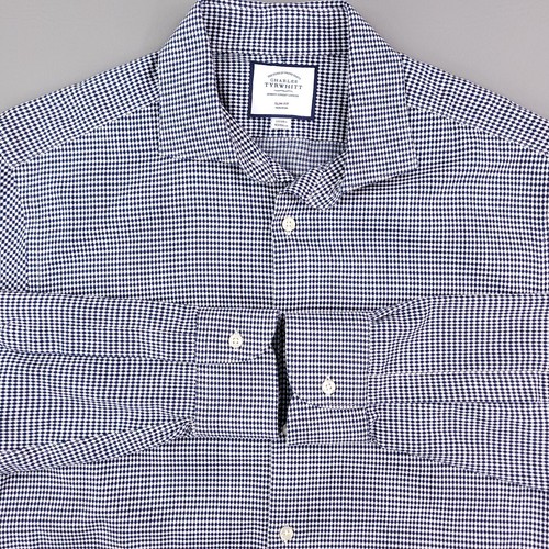 Charles Tyrwhitt Camicia Abito Uomo Extra Large 17 Blu Diamante Slim Fit Non Ferro - Foto 2 di 11