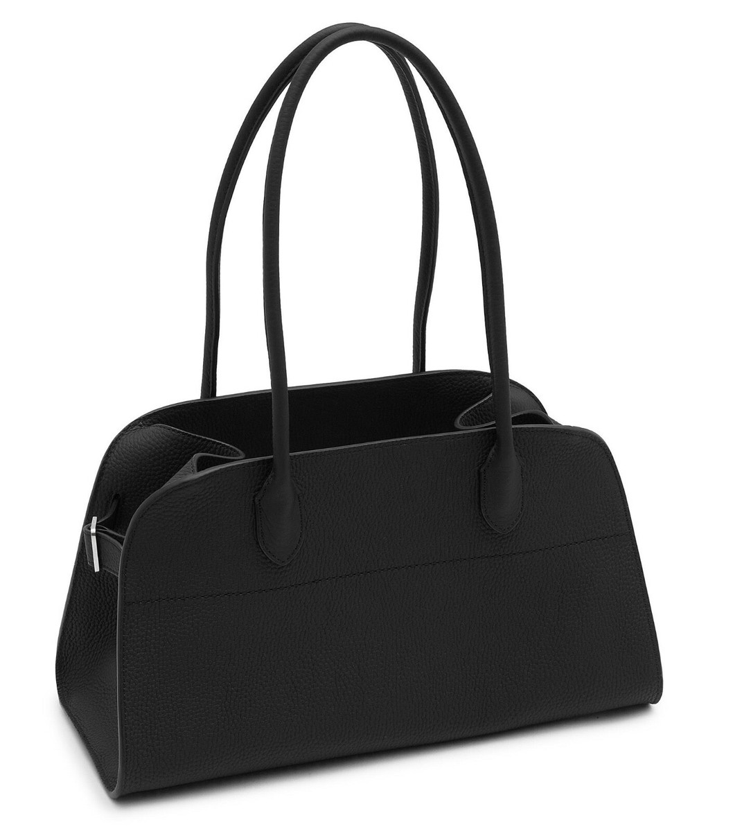 THE ROW Margaux Shoulder 12 Bag in Black Grained Calfskin Leather
