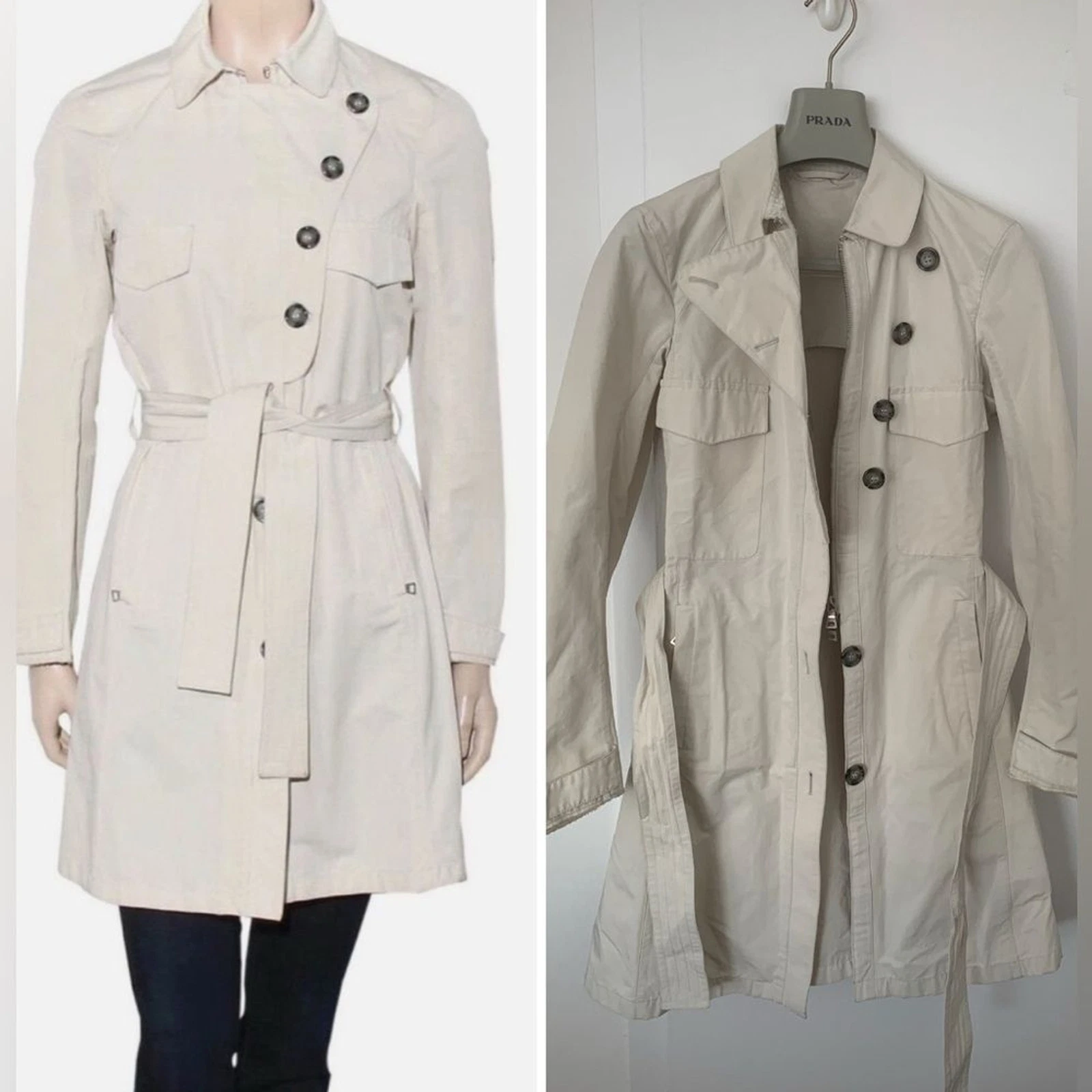 Trench cappotto Prada tutte le stagioni grigio chiaro beige IT42 M