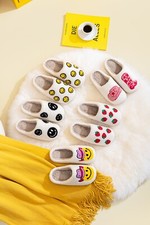 Cute Small Smile Illustrated Soft Plush Comfy Warm House Slippers