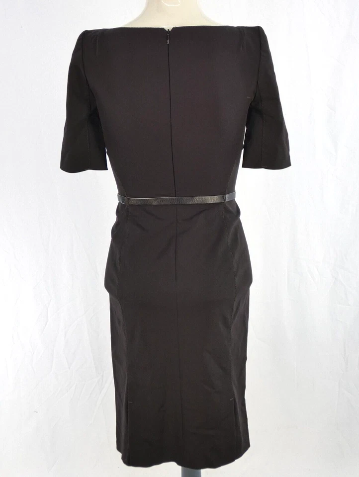 Vestido PRADA Negro Diseñador Midi Cinturón Manga Corta Oficina Inteligente Elegante Talla 38 Foto 4 de 4