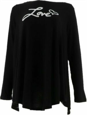 AnyBody Loungewear Brushed Hacci Message Swing Top-Black/Love-Medium-A292756-NEW