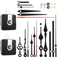 2 Non Ticking Clock Movements with 6 Pack Different Size Clock Hands DIY Repa...