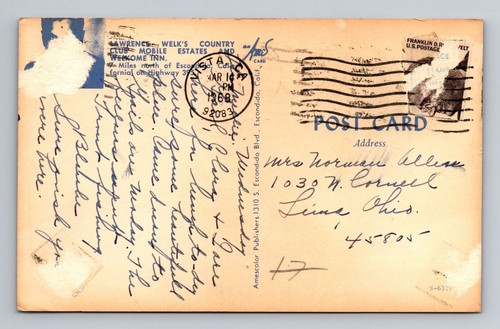 Escondido CA-California, Lawrence Welk's Country Club, Vintage c1968 Postcard - Picture 2 of 2