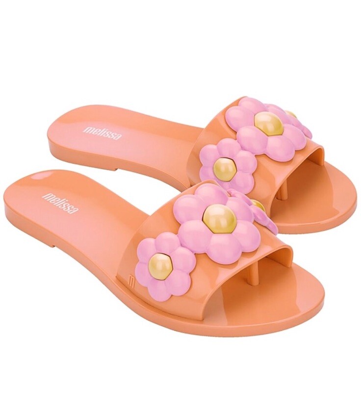 Melissa Sandals Babe Spring Flower Slide Orange/pink Size 7 New