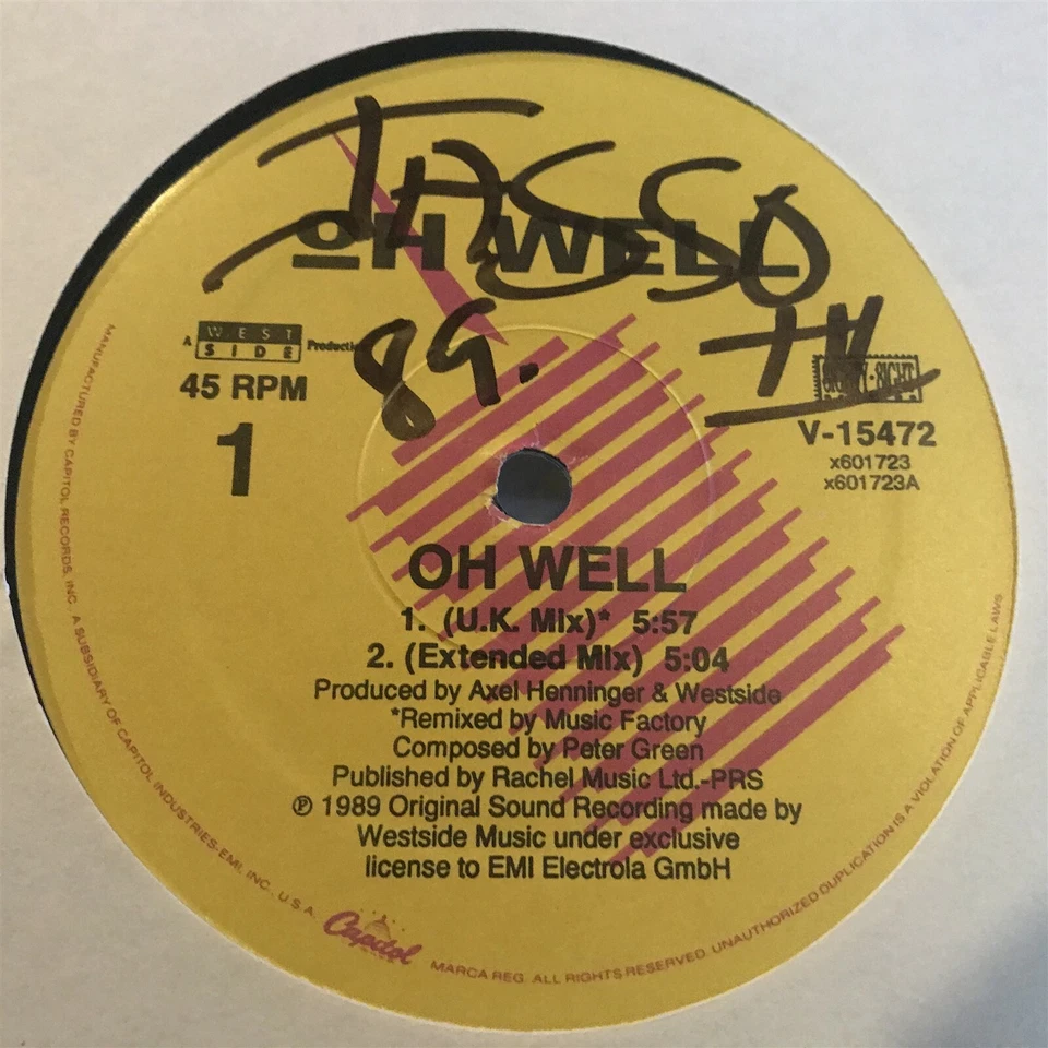 [EDM/DANCE] ~EXC 12» ~ OH WELL ~ «Oh Well» (Fleetwood Mac) ~ {x4 миксы] ~ [1989 ~ CAPITOL] - Изображение 4 из 4