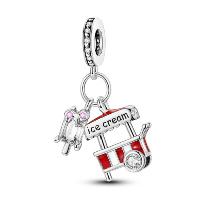 MULA Original Red Ice Cream Cart DIY Charm AAA CZ Für Armband 925 Versilbert