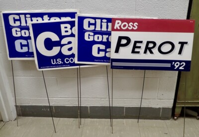  Clinton Gore Carr Clack Perot 1992 Campaign  Pres. Election Yard Signs lot of 4