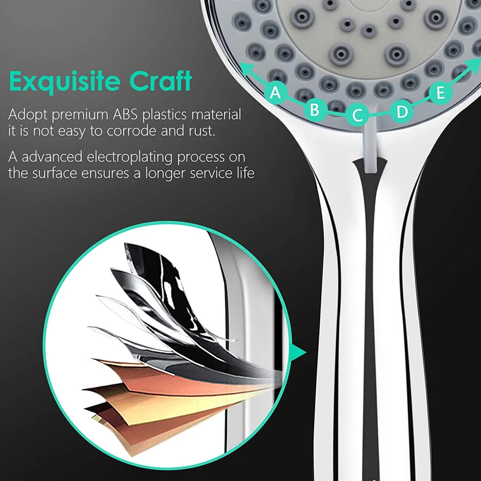 Duschkopf Hochdruck Handbrause Duschbrause Wassersparend mit 1.5m Schlauch 5Modi - Bild 4 von 4