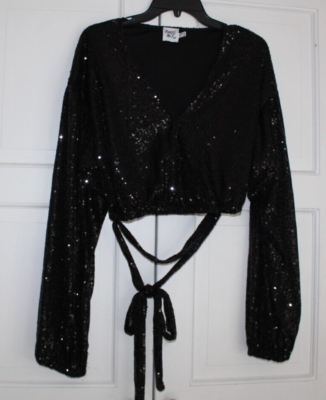 Princess Polly Dancing Queen Black Sequin Wrap Top - Size 10 | eBay