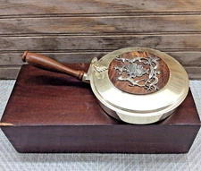 Silverplated Silent Butler Crumb Catcher Coat Of Arms Wood Handle Vtg MCM Italy