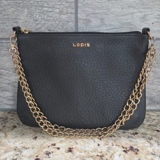 Lodis Black Pebble-grained Leather Bag with Gold Chain Strap Handle