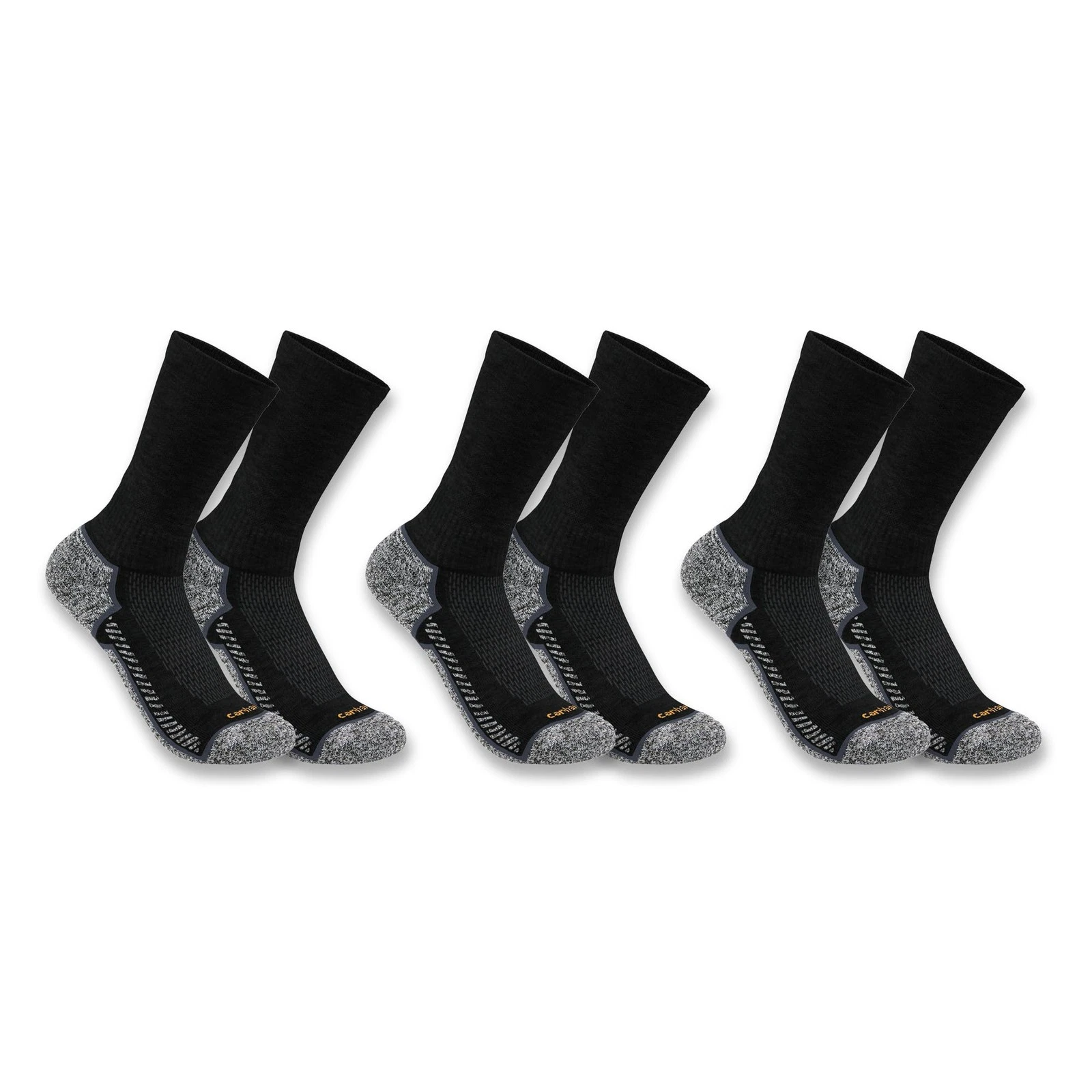 Carhartt Men's SC4223M Force Midweight Crew Sock 3 Pack, Black, Large, Black