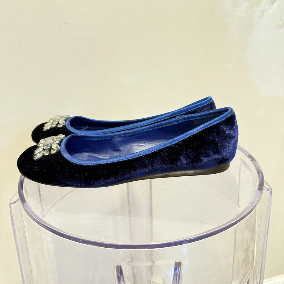 Lauren Ralph Lauren Adelisa Ballet Flats Blue Velvet Rhinestone Pull On - Image 2 of 4