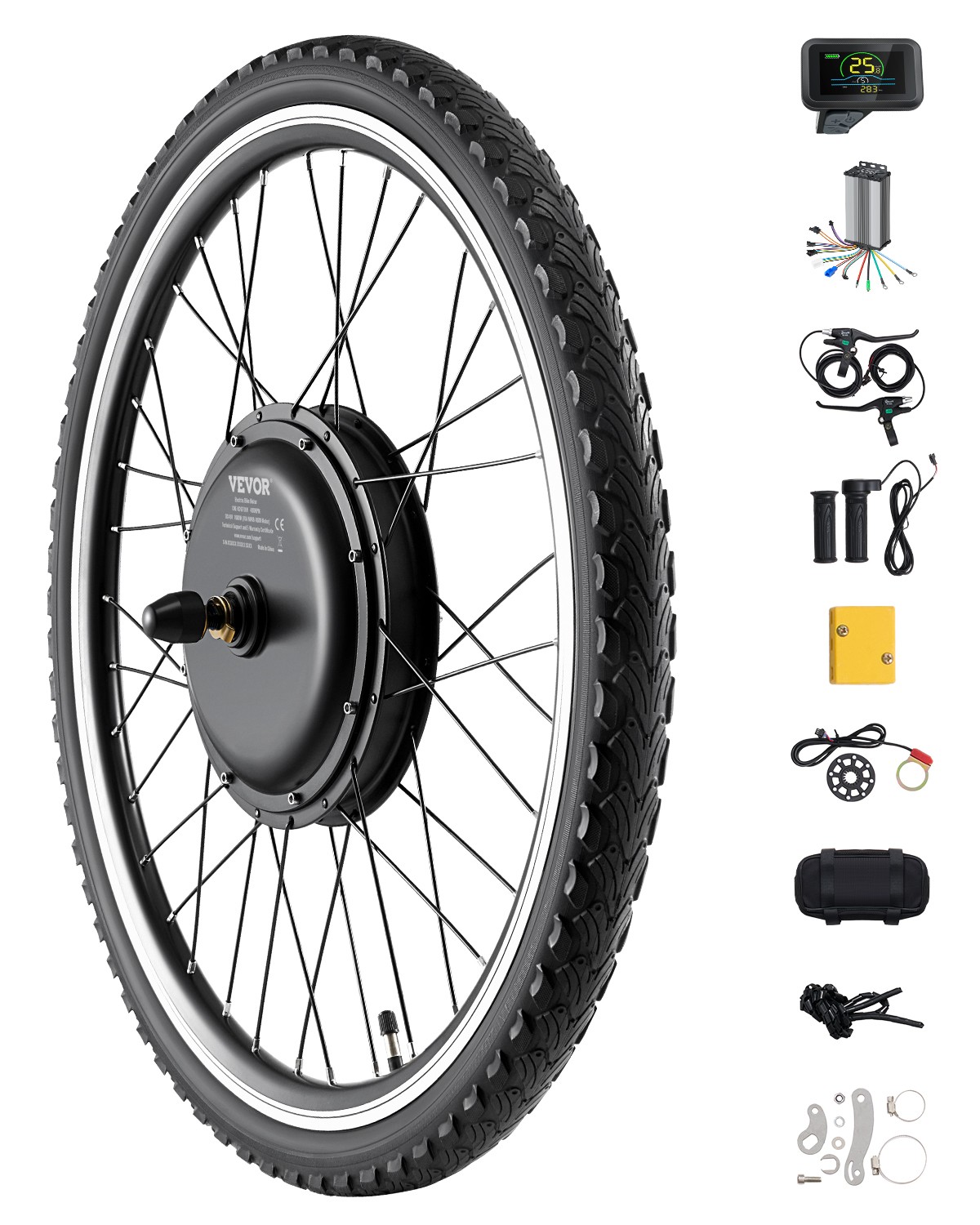 VEVOR 1000W Electric Bike Conversion Kit 48V 420rpm 26" Fron