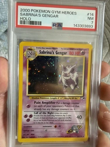 Pokémon TCG Sabrina's Gengar Holo Rare Card 14/132 Gym Heroes PSA 7 with Swirl