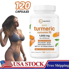Turmeric Curcumin 95% – 1000mg with Ginger, Black Pepper, MCT – 120 Veggie Caps