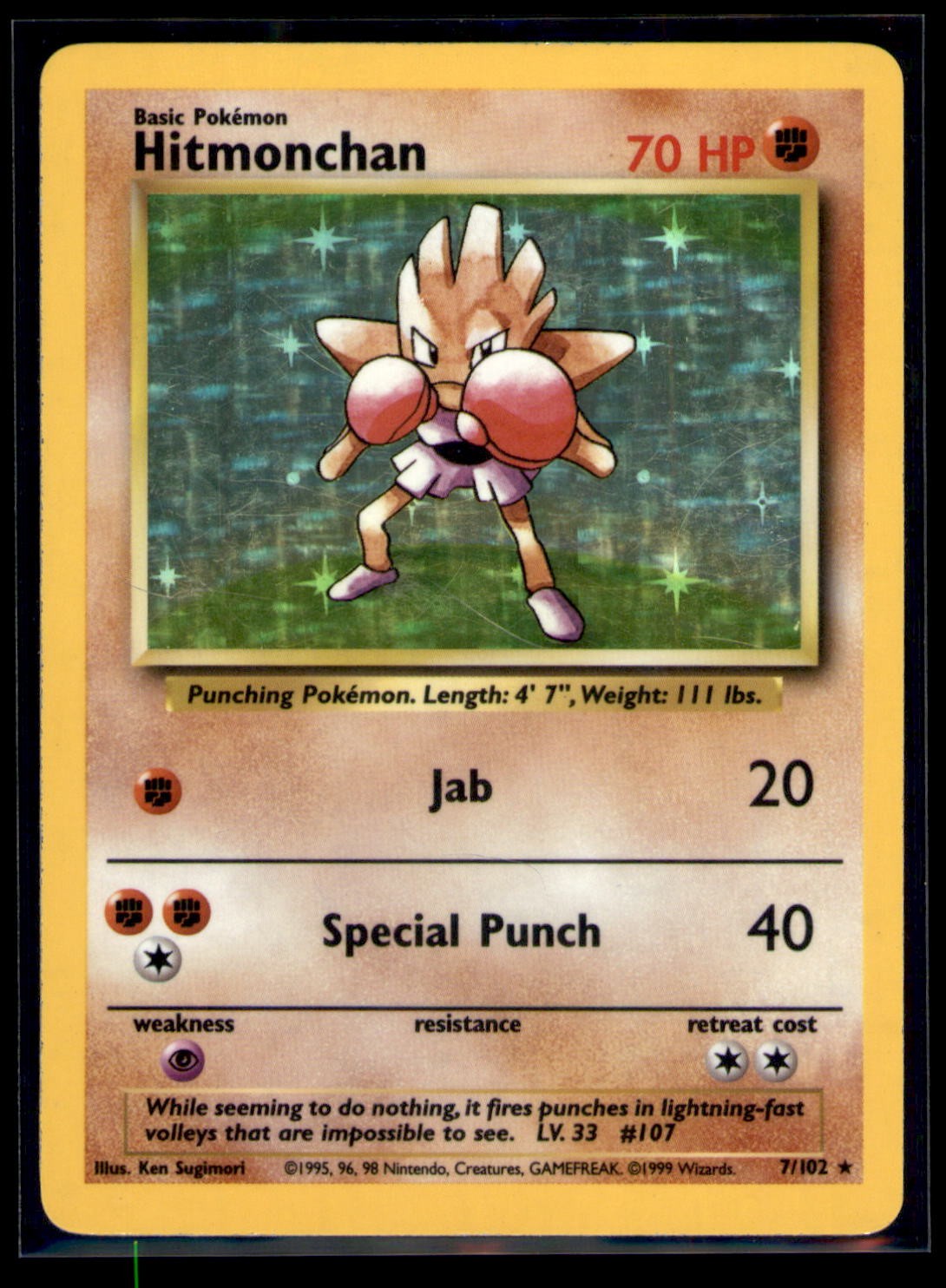 1999 Pokemon TCG Hitmonchan Holo Base Set #007/102