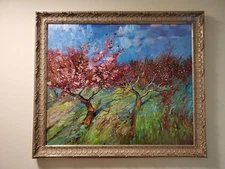 Original Oil Painting, Framed, Home Decor "Blooming Trees in a Spring Garden"