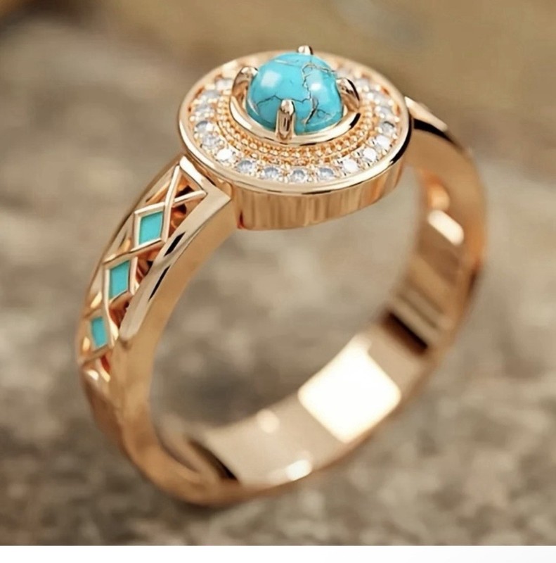 14K Yellow Gold Turquoise Ring Size 10