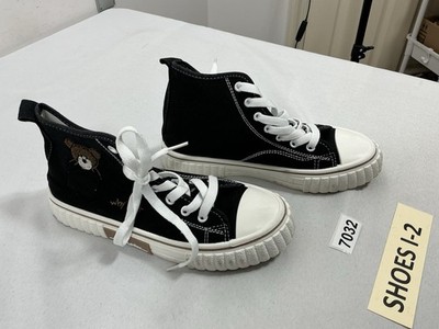 Kids Why Bear Lace Up High Top Sneakers Size 4 Black Canvas