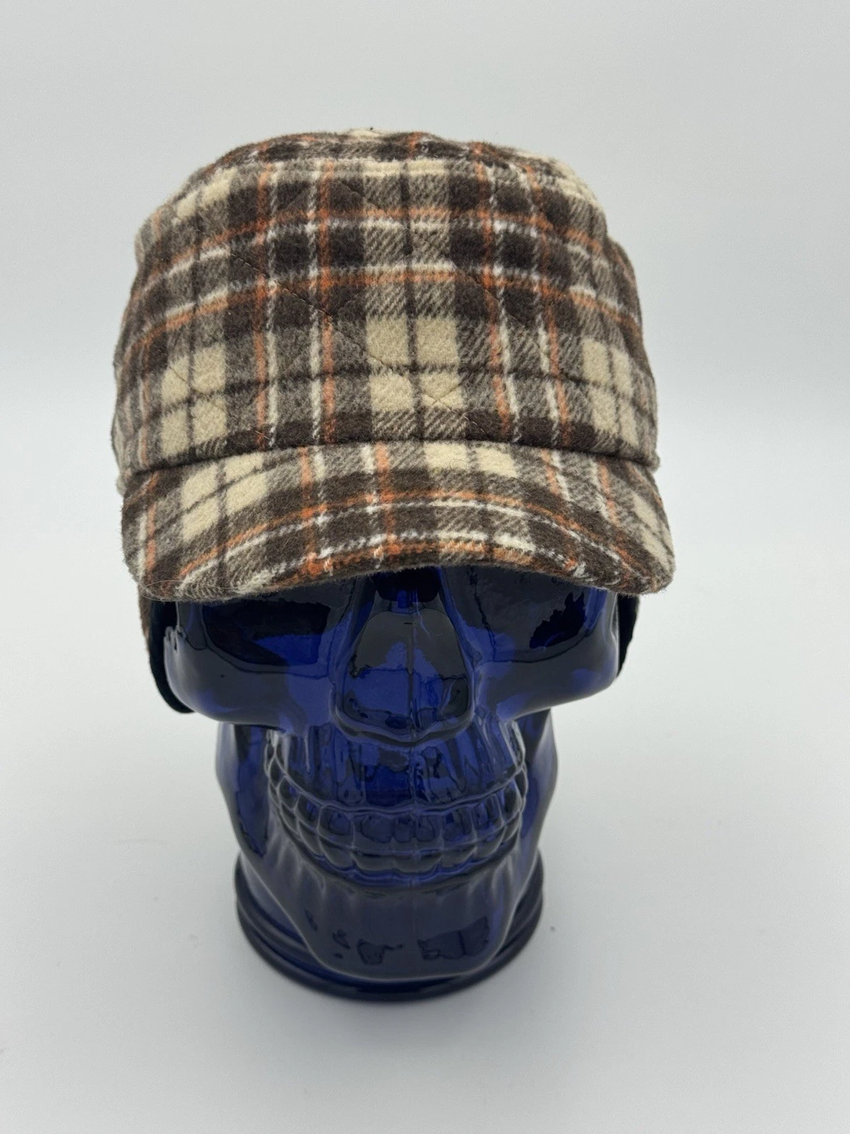 Duluth Trading Co Brown/Orange/Tan Plaid Quilted Trapper Hat M