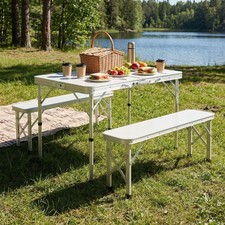 Campingtisch Klapptisch mit 2 Bänke Koffertisch Gartentisch Picknicktisch Set
