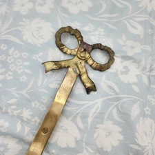 vintage solid brass bow gold  Tassel plate wall picture hanger pediment  art