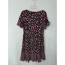 Talbots Dress Womens 4 Black Pink Floral Poppy Print Ruffle Hem Shift Dress