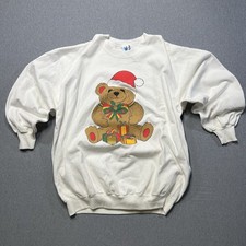 Vintage 1990s Xmas Sweatshirt Bear Santa One Size Ugly Sweater Cozy Grandma