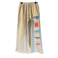 Poppi Drawstring Flared Beige Sweatpants with Pockets Size Large. Inseam 30.5”