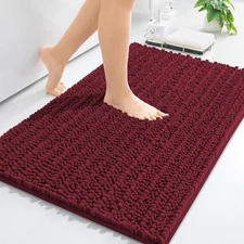 Arotive Luxury Chenille Bathroom Rug Mat, Extra Soft 30" x 20", Burgundy 