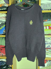 Vintage 80s Polo Ralph Lauren Wool Navy Heavy Knit Crest Sweater