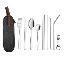 Acier Inoxydable Voyage Couverts Ensemble – 4-9 Pièce avec Pochette