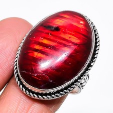Natural Red Labradorite Gemstone 925 Sterling Silver Jewelry Ring Size 10 d459