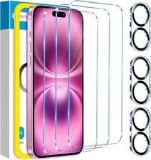 3Pack iPhone 16 Screen Protector with 3Pack Camera Lens Protector, 9H Tempered