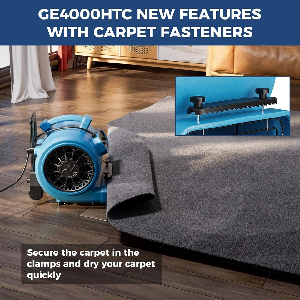 ALORAIR GE4000HTC 4000 CFM 1 HP Air Mover Carpet Dryer Blower Floor Fan - Blue - Image 4 of 4