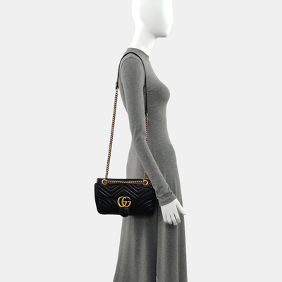 Gucci GG Marmont Small Matelassé Shoulder Bag 'Black' - Very Good