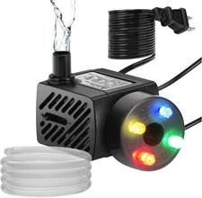 Mini Submersible Water Pump with LED Light, 50GPH, 3W for Aquarium or Pond