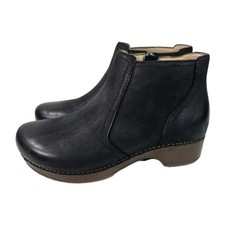 Dansko Barbara Ankle Boots, Black Nubuck Leather, Side Zip Closure, Sz 40, EUC