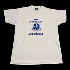 Vintage 90s Screen Stars University of Melbourne Australia Cream Shirt Men's L