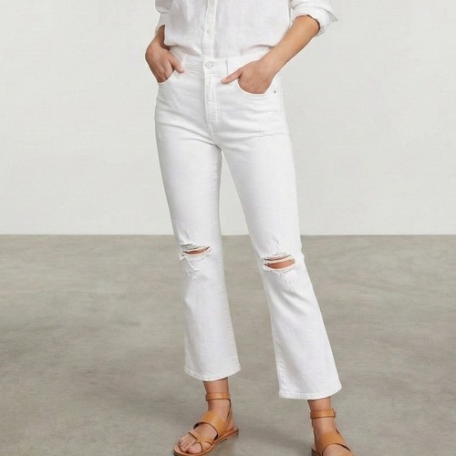 MOTHER Superior Denim TOMCAT High-Rise Crop Jeans Rip knee Size 26