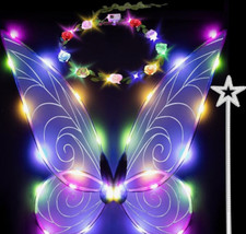 3Pcs Light up Fairy Butterfly Wings for Girls Angel Wings Dress Up for Kids