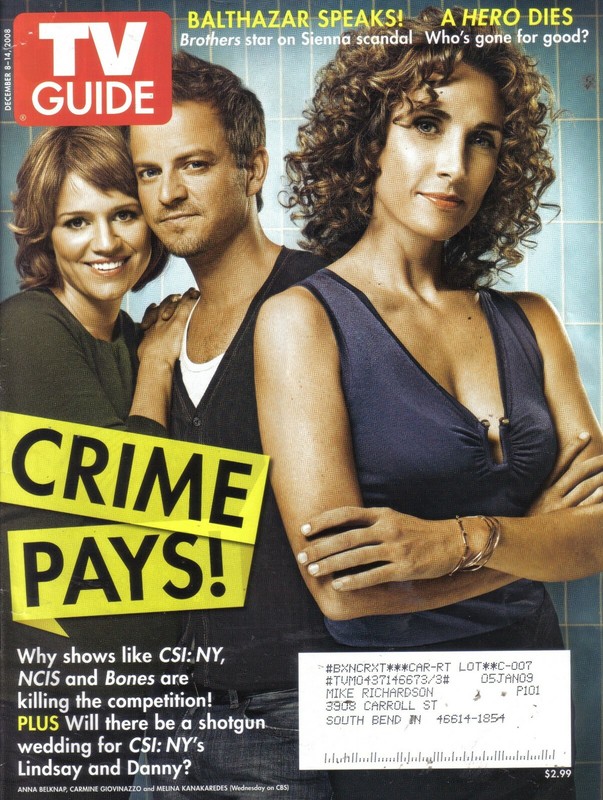 TV GUIDE MAGAZINE 12-8-08 MELINA KANAKAREDES, CSI, ANNA BELKNAP